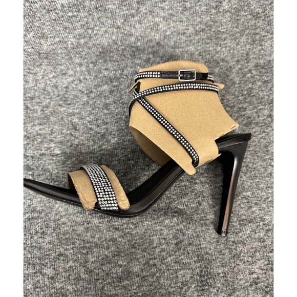 Marc Fisher LTD Black Rhinestone Strappy Stiletto Heels Size 8.5M Glam - Picture 2 of 11